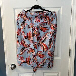 NWT - Women's Lane Bryant Light Blue with Tropical Design Midi Skirt - Size 14